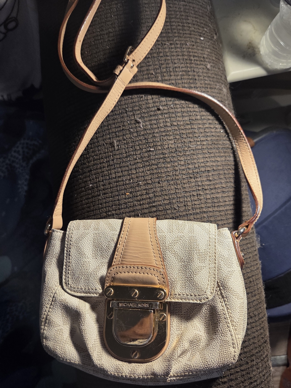 Michael Kors Beige Canvas & Tan Leather Crossbody Bag - Picture 2 of 4